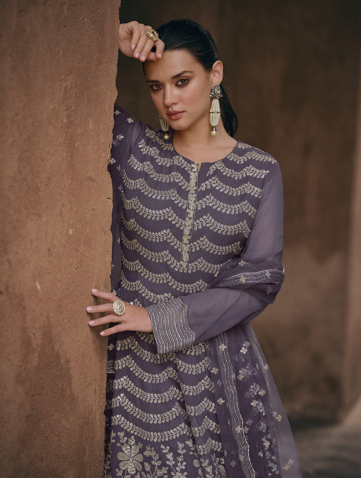 Designer Lavender Georgette Sagaai Function Wear Sharara Suit - Fashion Nation