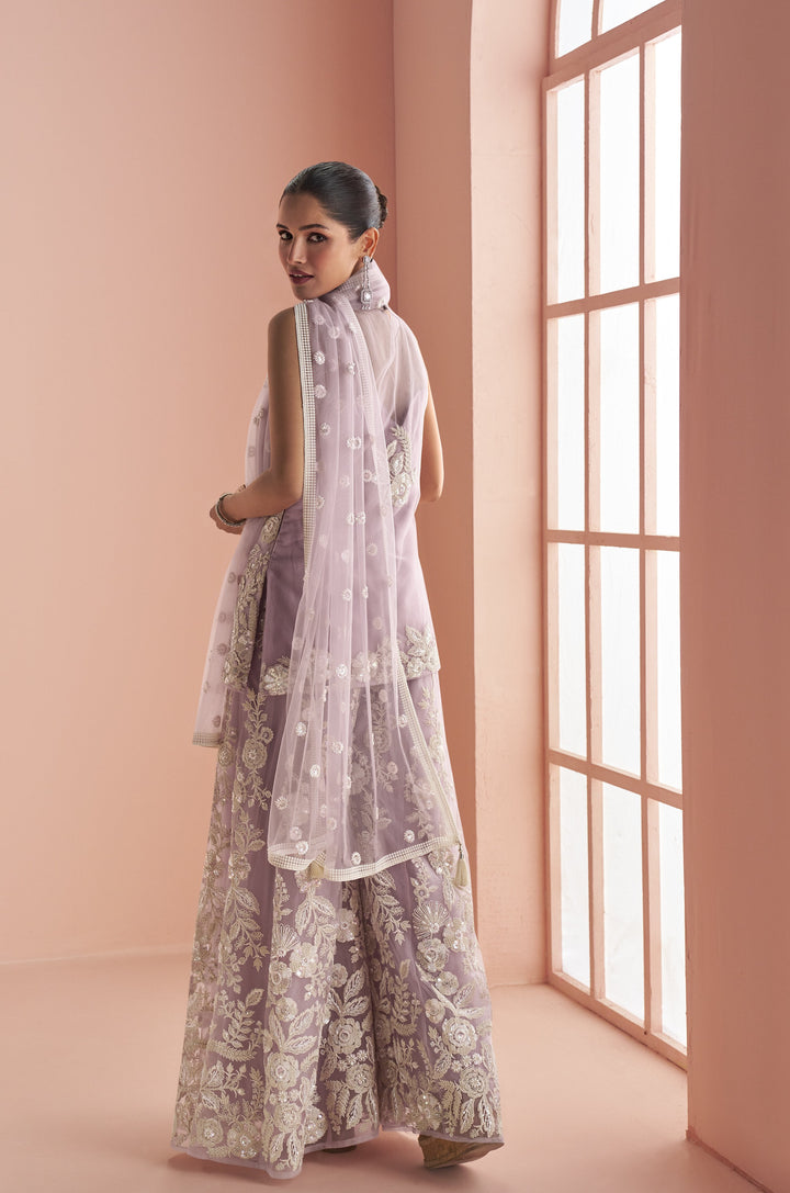 roka ceremony party outfit in lavender