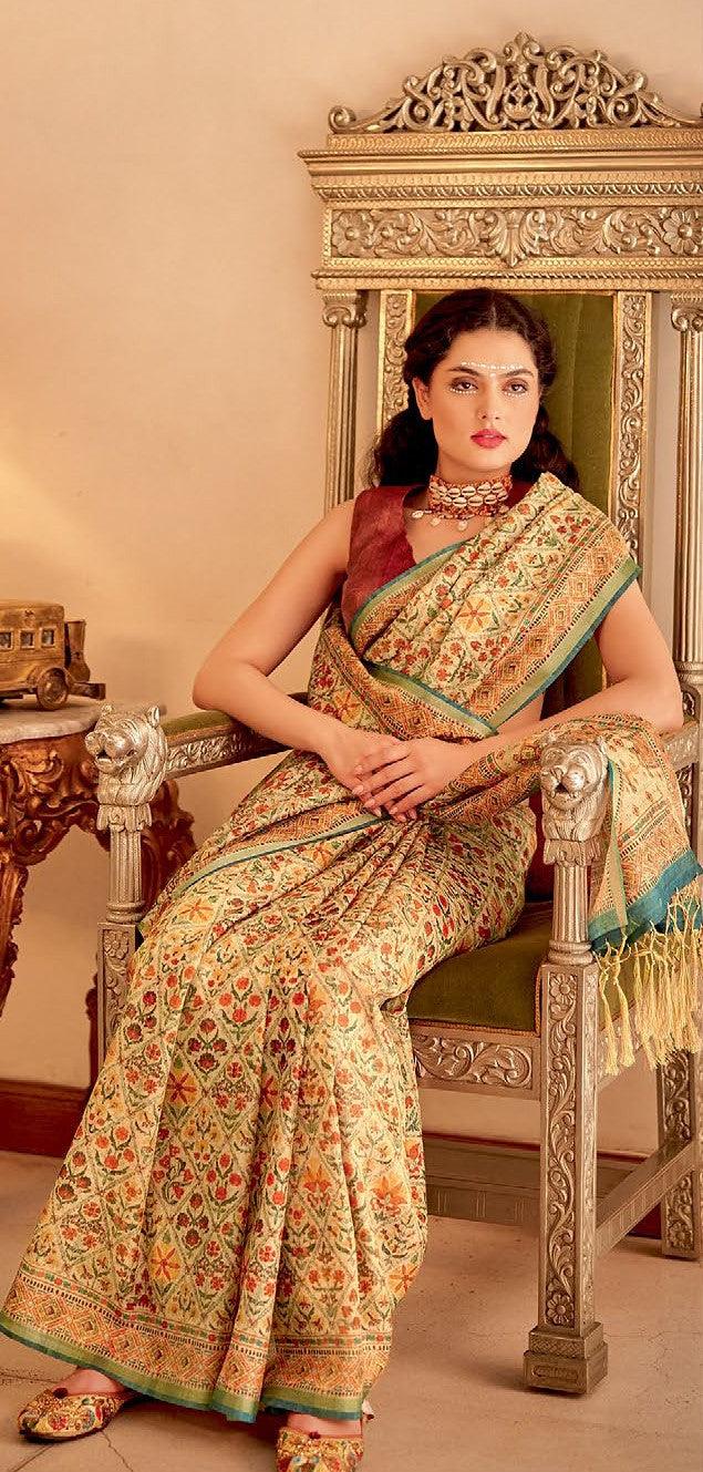 Silk Multi-Colour Digital Print Fashionable Banarasi Zari Saree - Fashion Nation