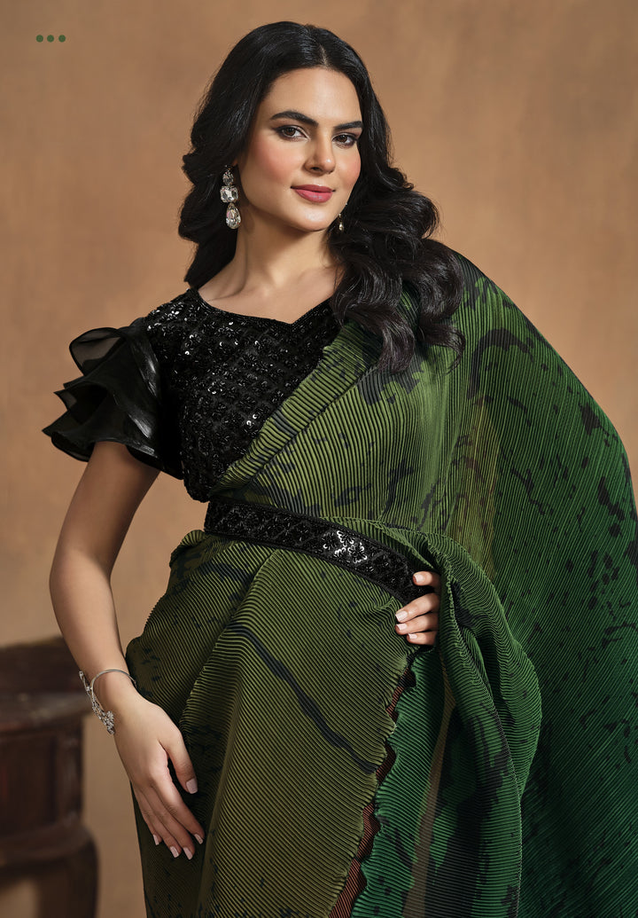 celebration wear pre draped saree with belt