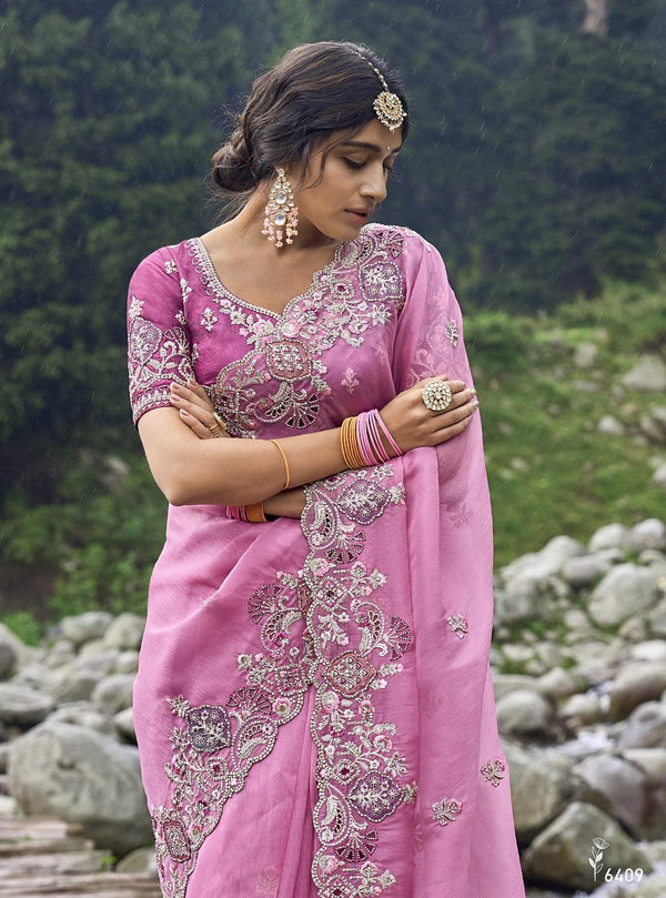 Celebrations Wear Designer Pink Silk Saree - Fashion Nation