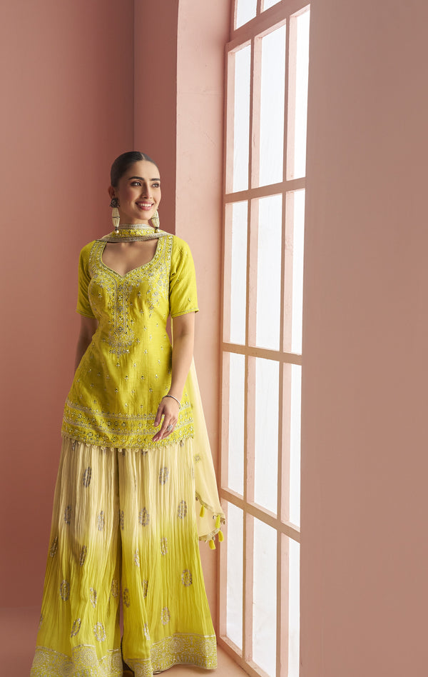 afternoon club partywear ethnic suit in yellow