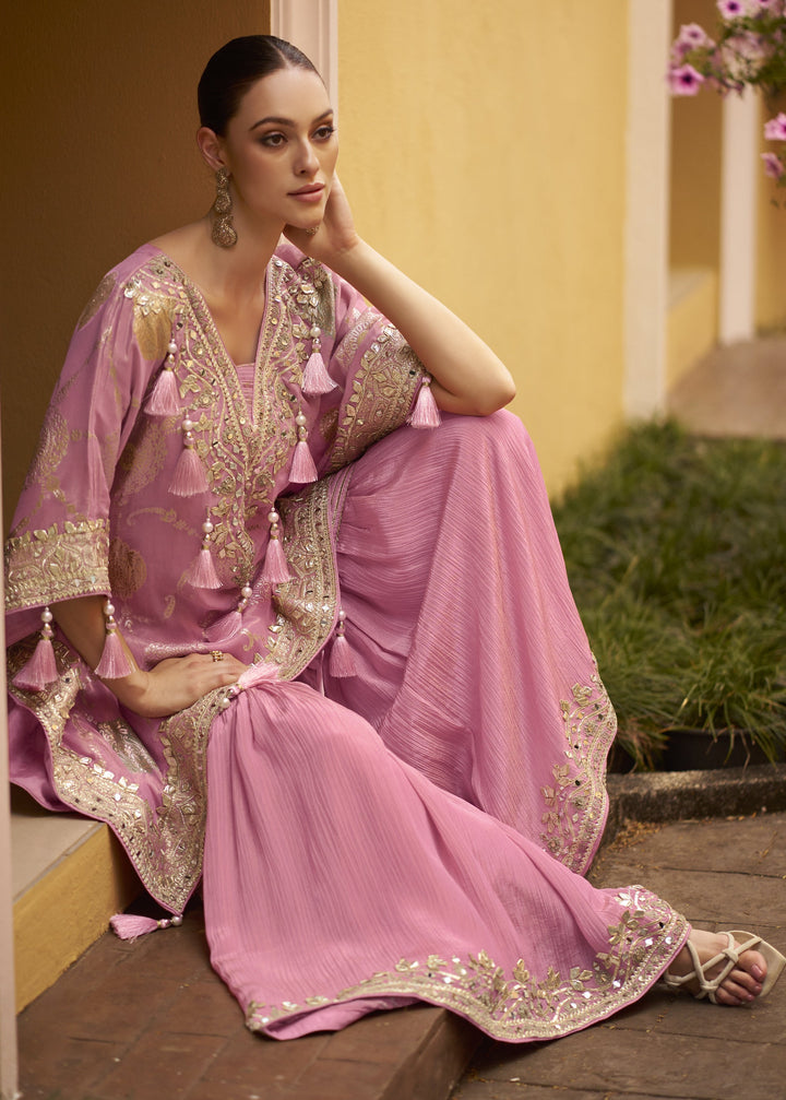 celeb style indo western asymmetrical kaftan gharara party set