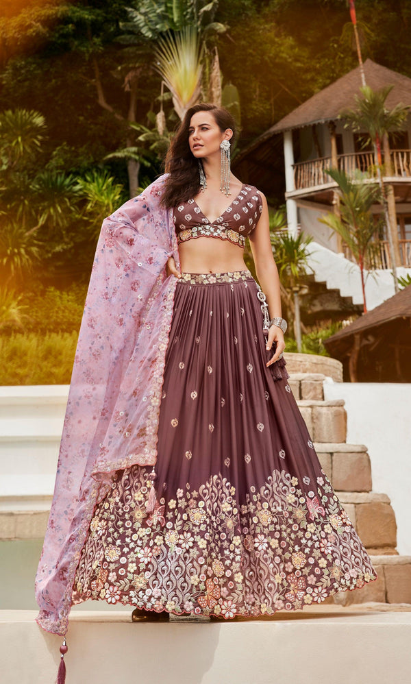 Burgundy Georgette Cocktail Wear Lehenga Choli - Fashion Nation