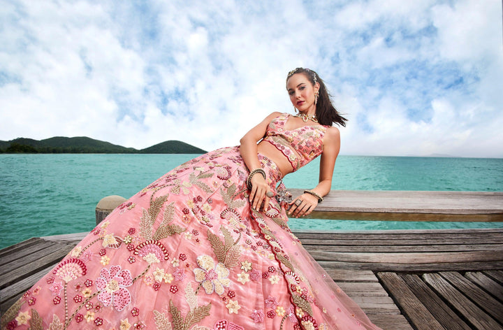 Engagement Partywear Pink Organza Lehenga Choli - Fashion Nation