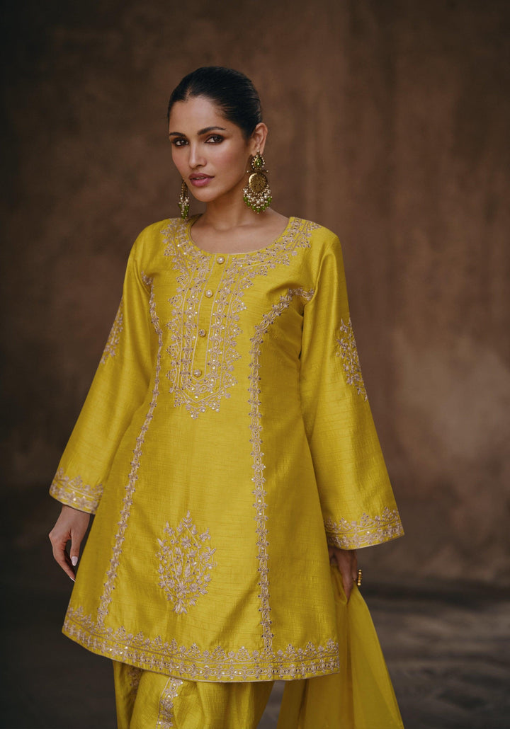 Festive Yellow Silk Ethnic Dhoti Kurta Suit for Haldi Function - Fashion Nation