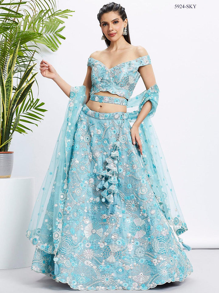 Afternoon Partywear Sky Blue Organza Designer Lehenga Choli - Fashion Nation