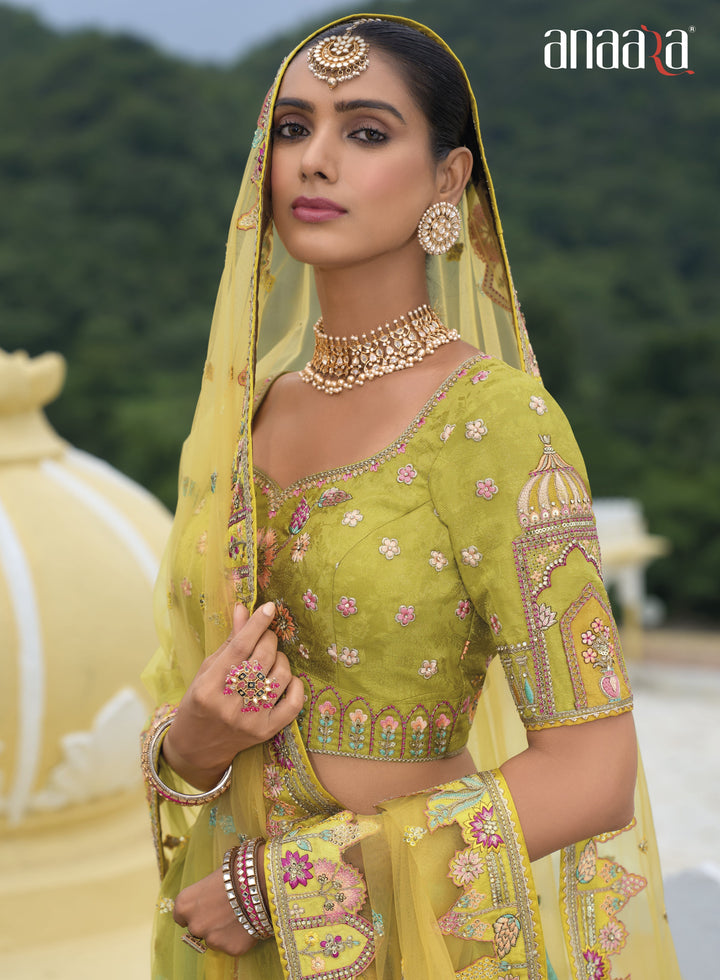 sagai partywear shaded tissue silk lengha choli