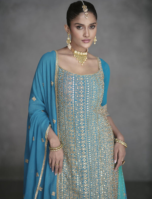 Indian Wear Blue Georgette Sharara Suit | Engagement Special - Fashion Nation