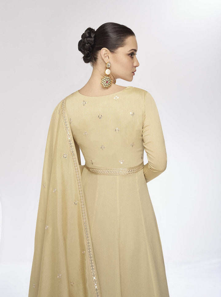 Indian Ethnic Beige Silk Fusion Fashion Ready-To-Wear Anarkali Gown - Fashion Nation