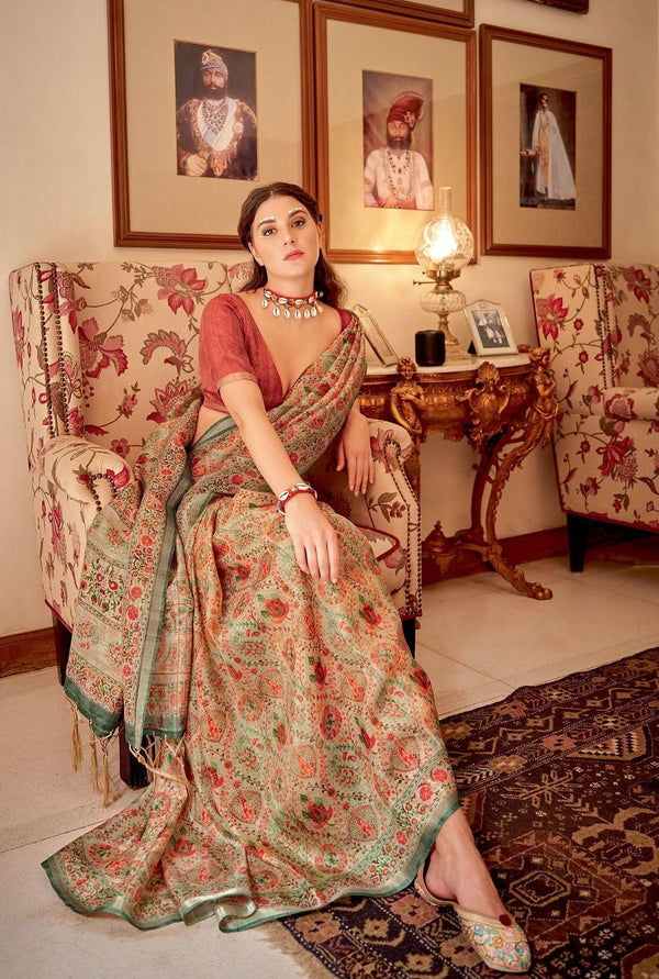 Ethnic Motifs Banarasi Zari Silk Multi-Colour Saree For Casual Wear - Fashion Nation