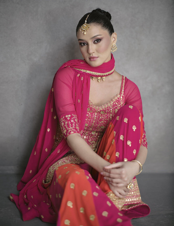 Colourful Georgette Sangeet Partywear Festive Sharara Suit - Fashion Nation