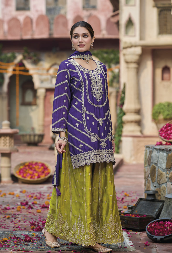 colourful party wear fusion sharara set