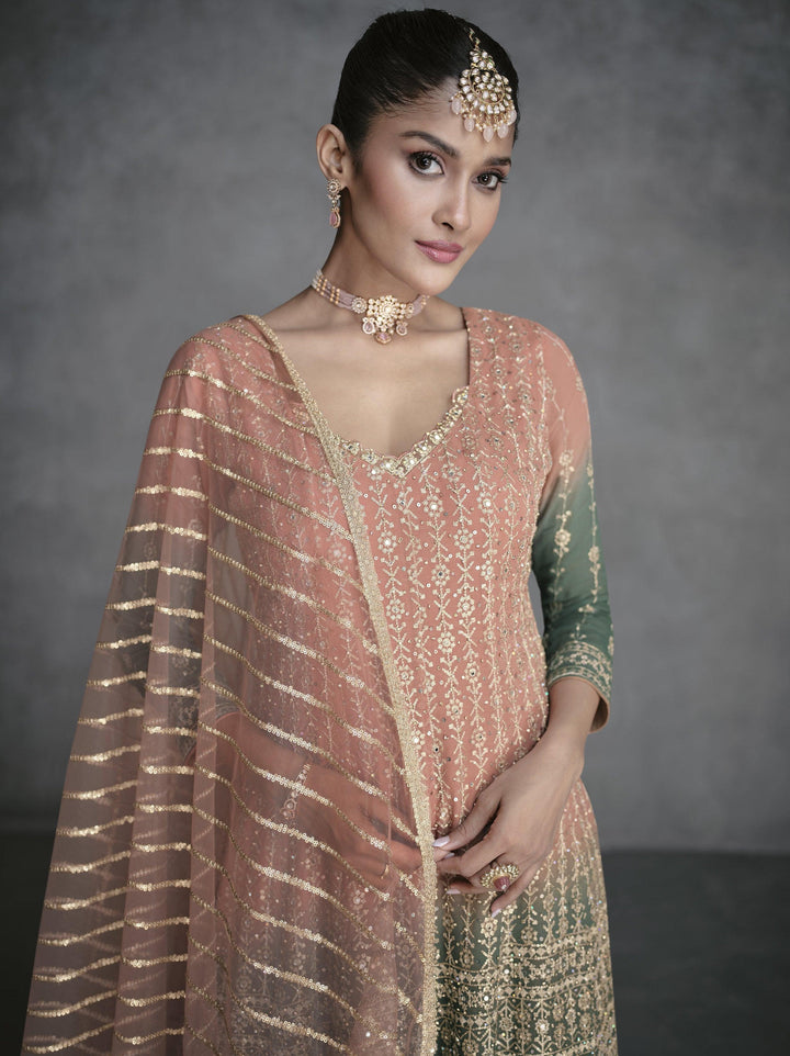 Designer Shaded Georgette Sangeet Partywear Sharara Suit - Fashion Nation