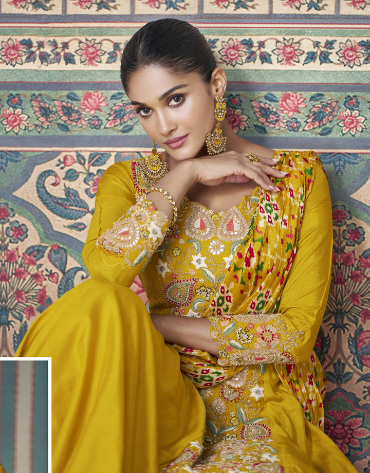 indo western dress in yellow