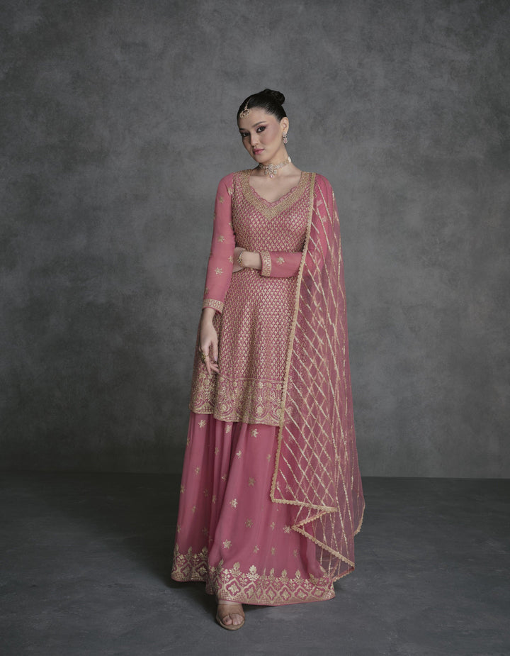 Afternoon Party Ready To Wear Pink Georgette Traditional Sharara Suit - Fashion Nation