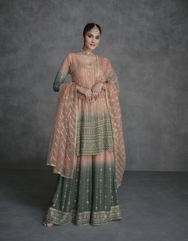 Designer Shaded Georgette Sangeet Partywear Sharara Suit - Fashion Nation