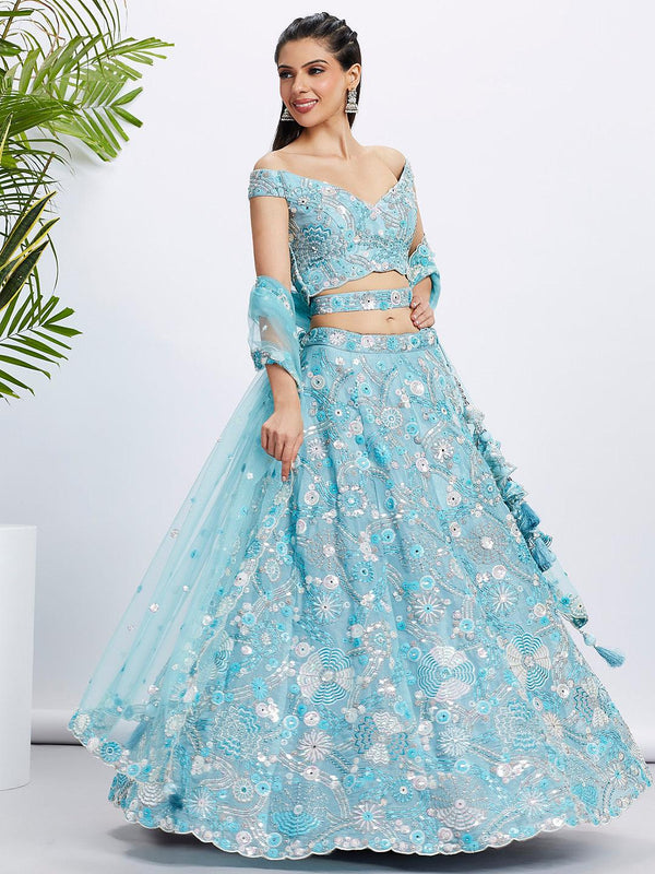 Afternoon Partywear Sky Blue Organza Designer Lehenga Choli - Fashion Nation