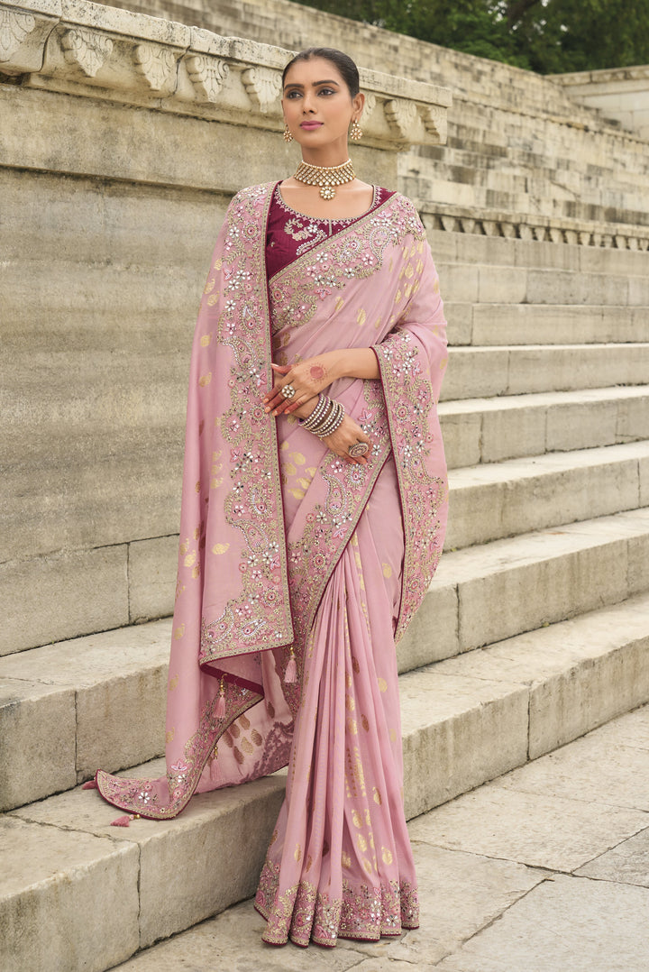 afternoon occasions wear sari in pink