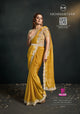 Haldi Wear Organza Crepe Yellow Sari with Belt