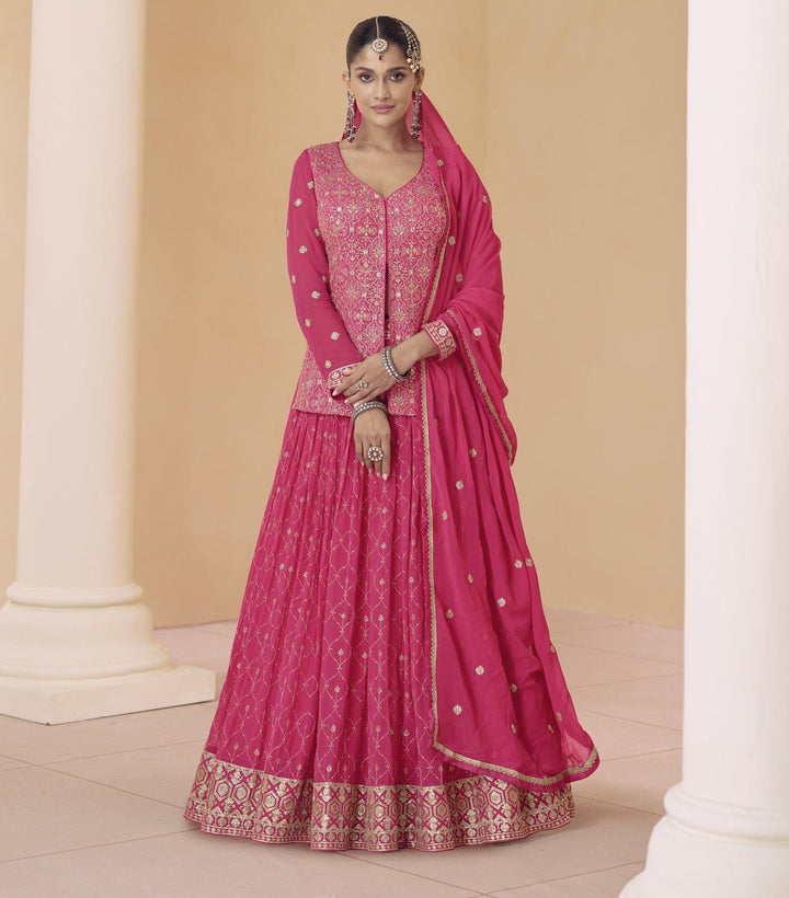 Marriage Wear Pink Georgette Designer Long Skirt Top Set - Fashion Nation