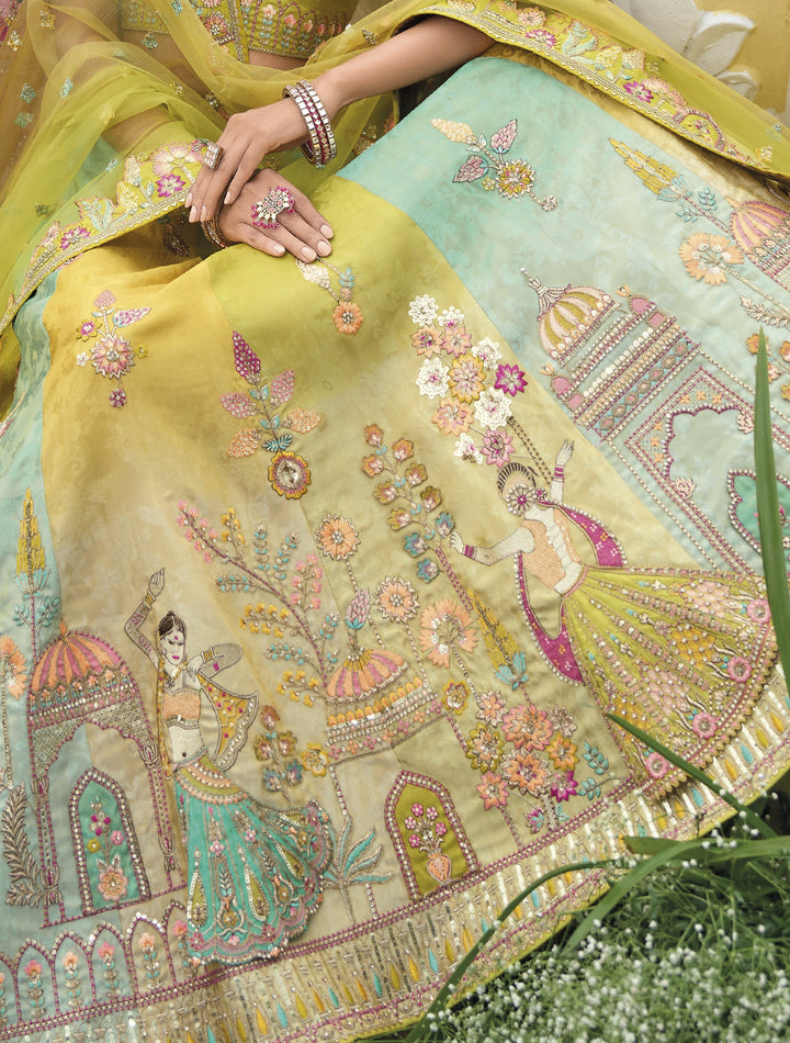 indian shaadi wear shaded tissue ethnic ghaghra odhani