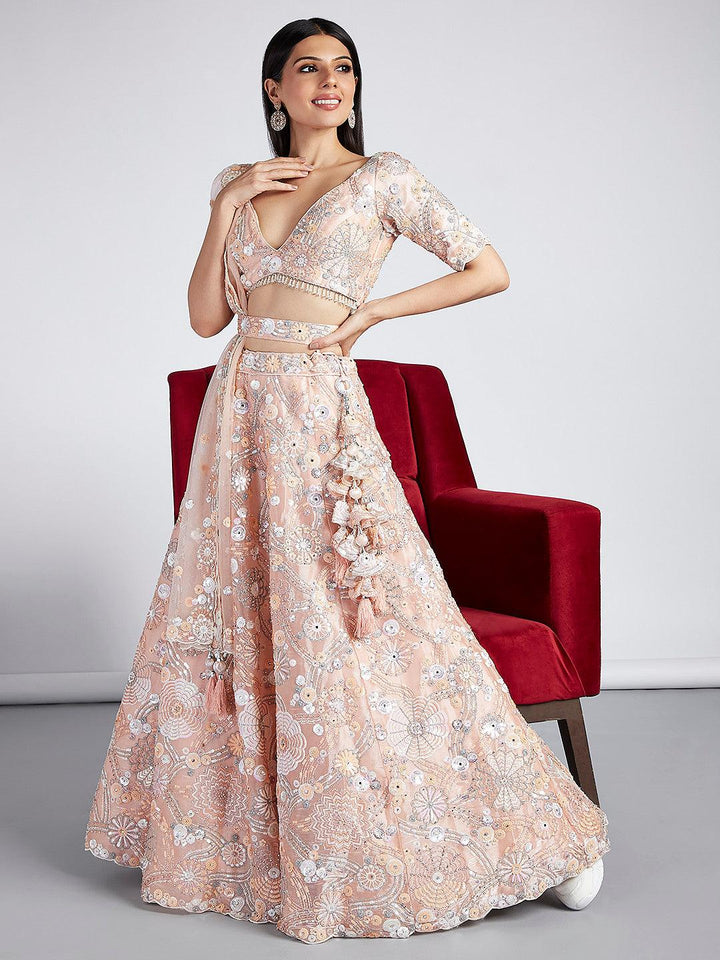 Destination Wedding Wear Peach Organza Summer Special Lehenga Choli - Fashion Nation