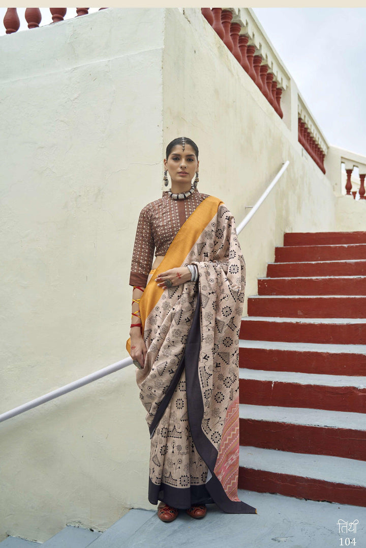 Tribal Art Knitted Silk Off-White Casual Wear Saree For All Occasion - Fashion Nation