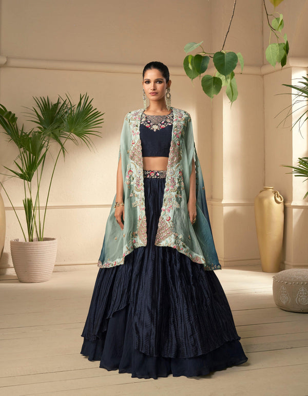 Bachelorette Partywear Blue Indo-Western Shrug Set - Fashion Nation