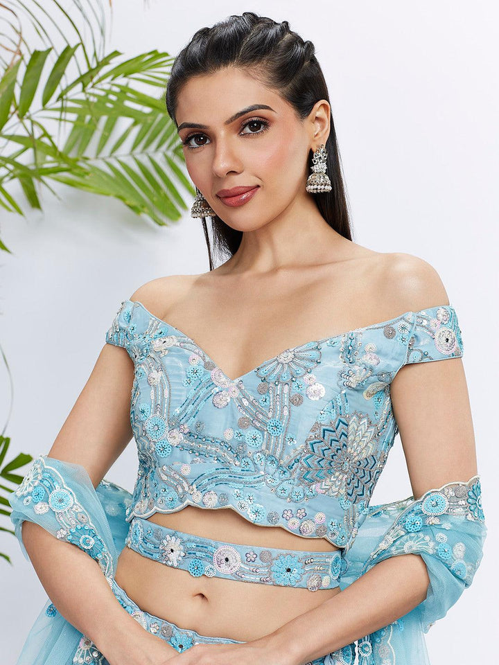 Afternoon Partywear Sky Blue Organza Designer Lehenga Choli - Fashion Nation