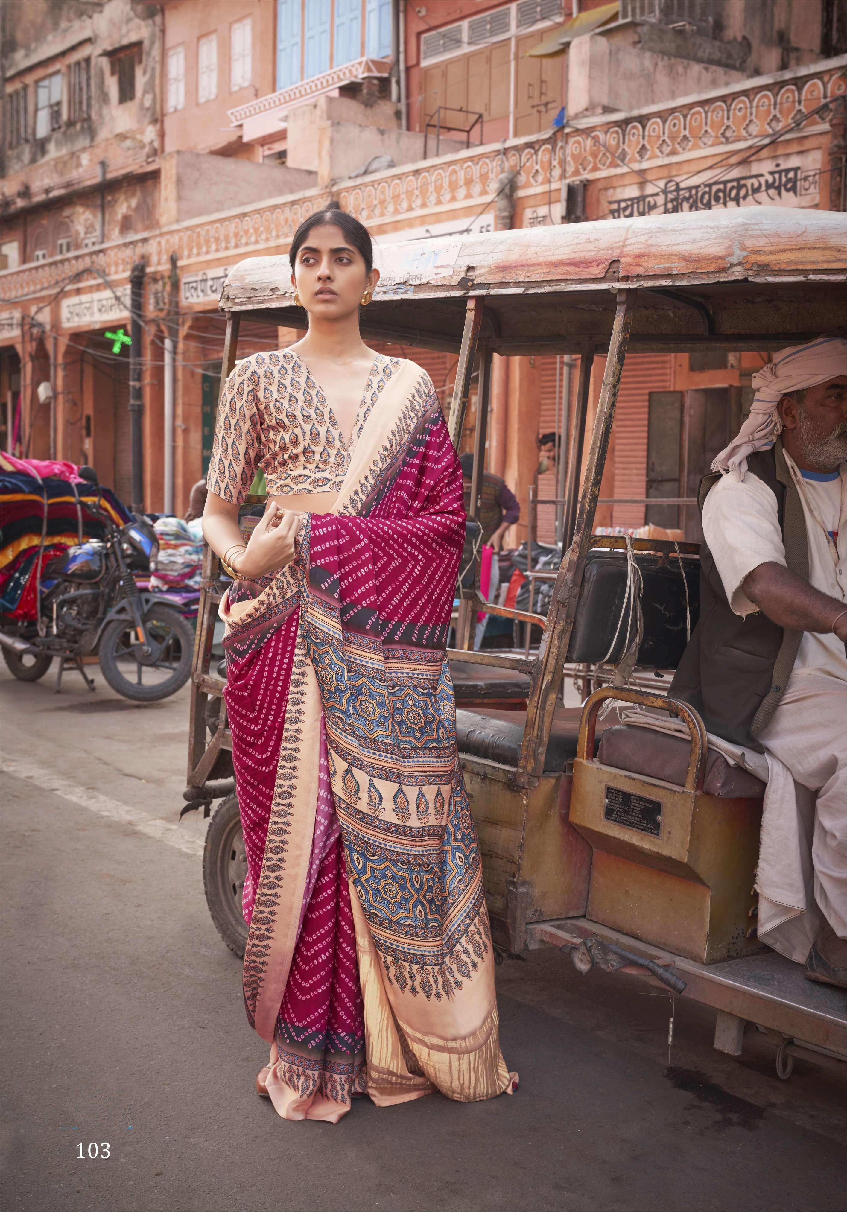 Bandhani Printed Pink Lagdi Patta Gaji Silk Sari For Sangeet Partywear