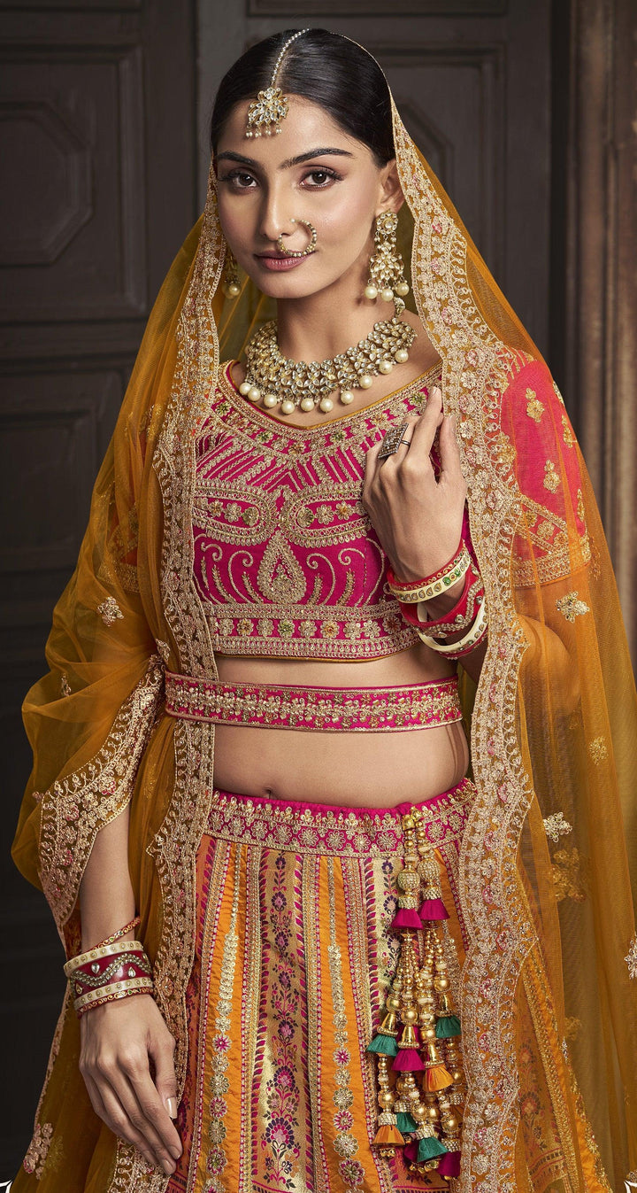 Traditional Multi-Colour Weaving Silk Ghaghra Choli For Wedding Party - Fashion Nation