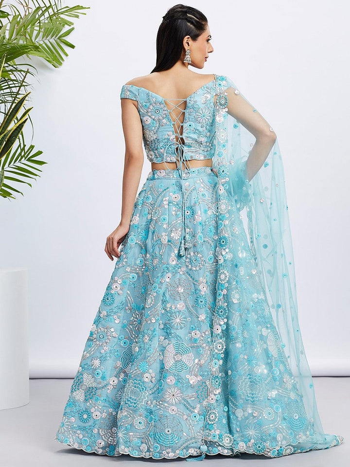 Afternoon Partywear Sky Blue Organza Designer Lehenga Choli - Fashion Nation