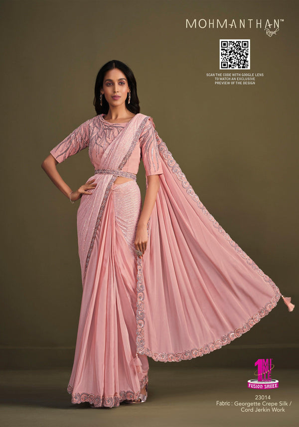 Sagaai Special Fusion Designer Saree with Belt - Fashion Nation