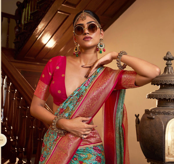 Sagaai Wear Weaving Border Saree - Fashion Nation