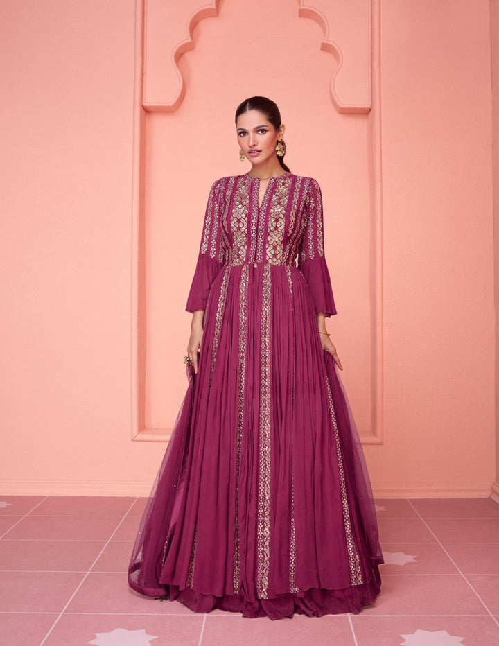 Sangeet Wear Magenta Georgette Indo Western Dress - Fashion Nation