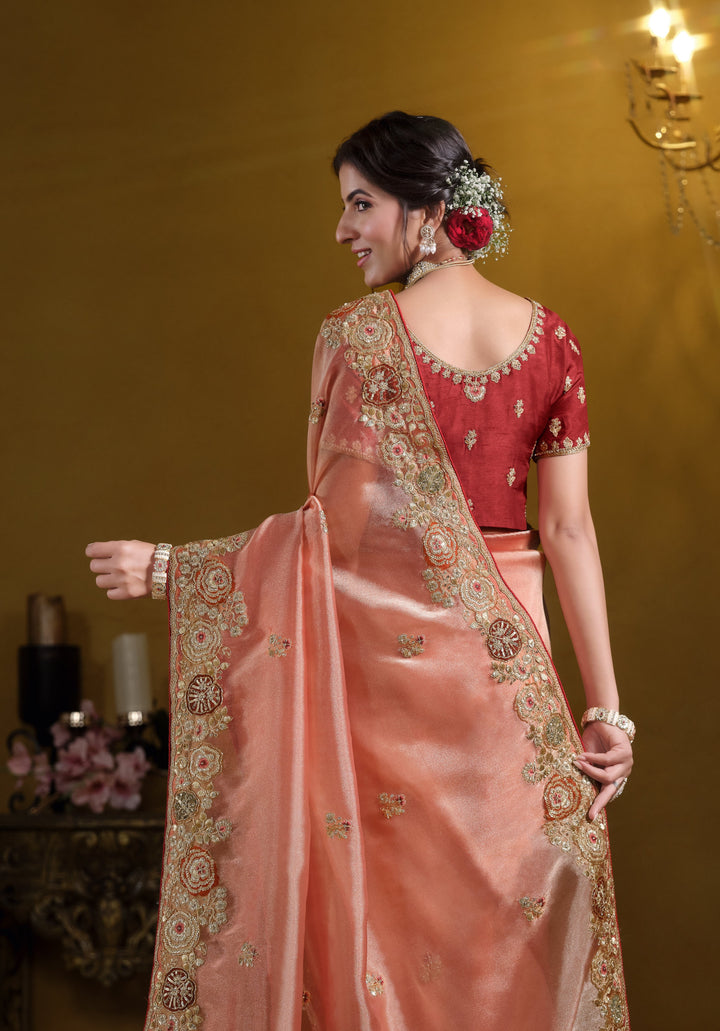 celebrations wear afternoon party sari in peach