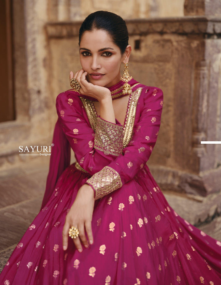 Marriage Wear Pink Silk Indo Western Anarkali Gown - Fashion Nation