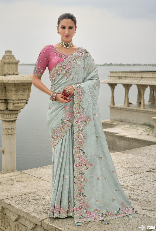 engagement party wear saree with contrast blouse