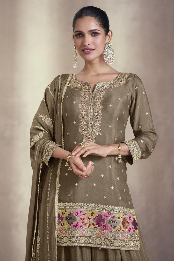 Shaadi Function Wear Grey Silk Sharara Suit - Fashion Nation