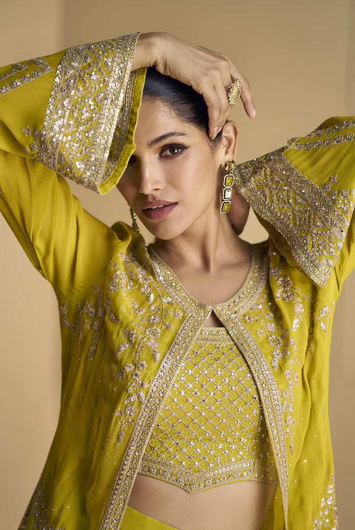 indo western partywear in lime green