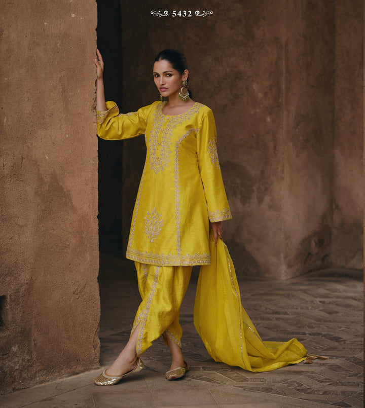 Festive Yellow Silk Ethnic Dhoti Kurta Suit for Haldi Function - Fashion Nation