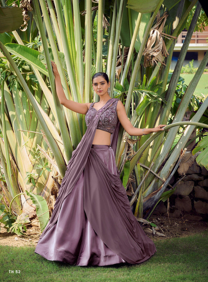 Bachelorette Partywear Purple Indo-Western Lehenga Gown - Fashion Nation