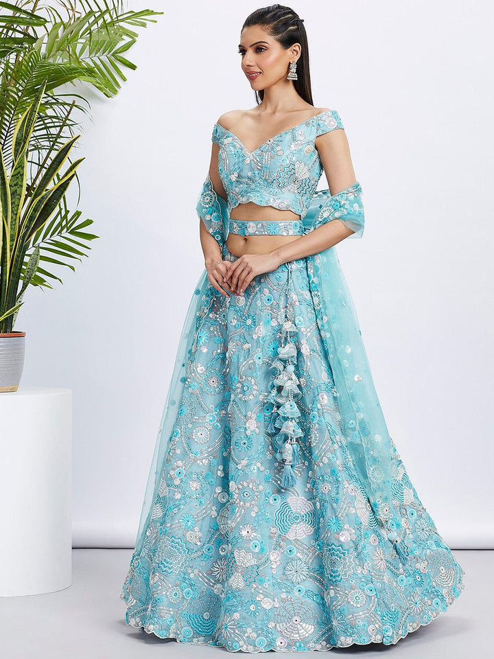 Afternoon Partywear Sky Blue Organza Designer Lehenga Choli - Fashion Nation