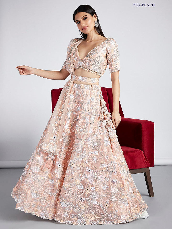 Destination Wedding Wear Peach Organza Summer Special Lehenga Choli - Fashion Nation