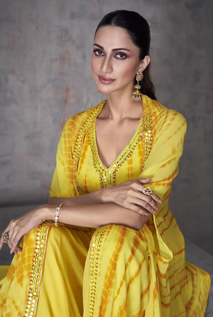 Haldi Wear Yellow Georgette Festive Tie-Dye Crop Top Shrug Set - Fashion Nation