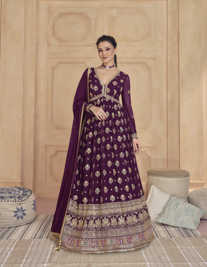 Designer Purple Georgette Anarkali Gown For Sagaai Ceremony - Fashion Nation