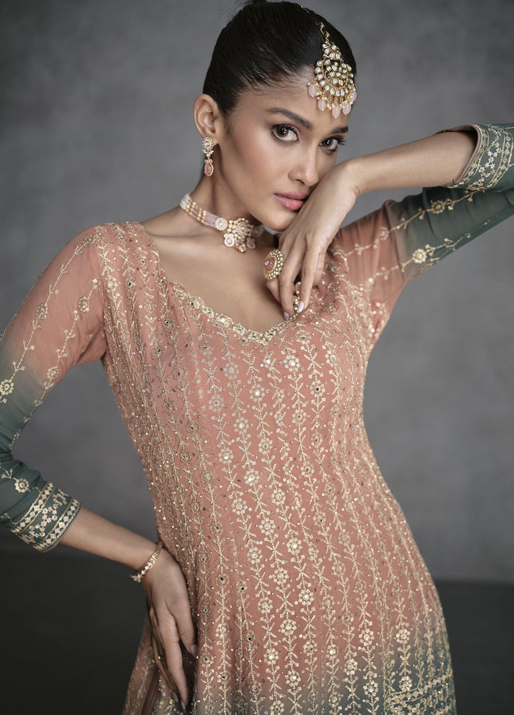 Designer Shaded Georgette Sangeet Partywear Sharara Suit - Fashion Nation