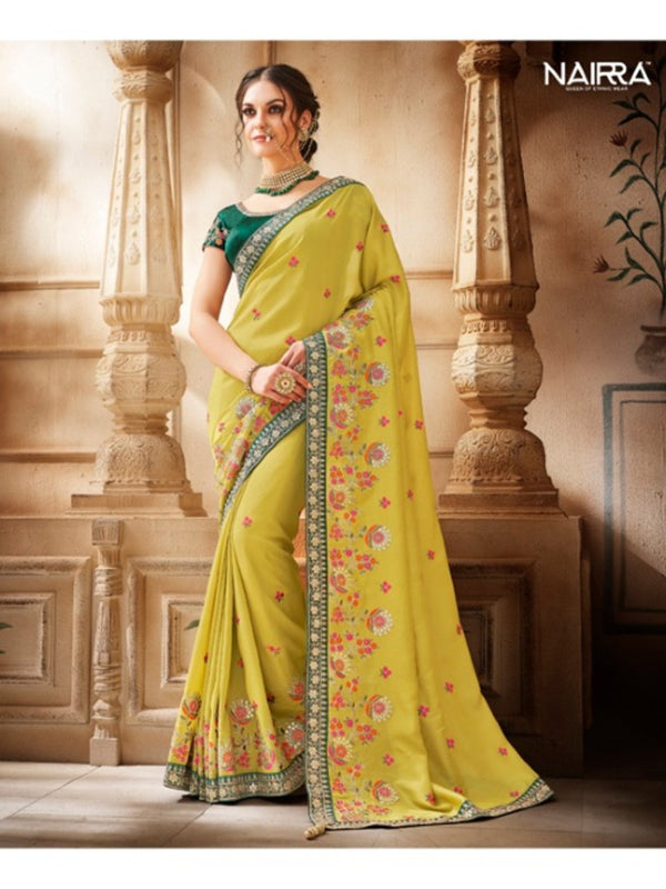 Special Nakkashi NAK1051 Designer Yellow Green Handloom Silk Saree - Fashion Nation