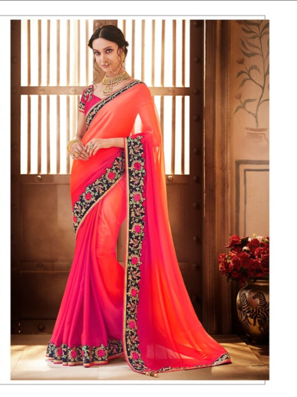 Colourful Nakkashi NAK1054 Designer Shaded Rani Georgette Silk Saree - Fashion Nation